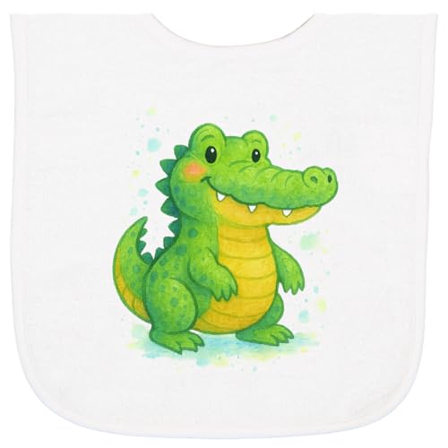 inktastic Cute Green Crocodile Cartoon Illustration Baby Terry Cloth Bib