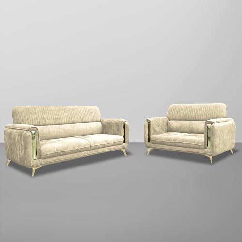 Image of Casaliving Gelio 3+2 Seater Sofa Set for Living Room (Cream Colour) Premium Fabric Sofa Set Forliving Room