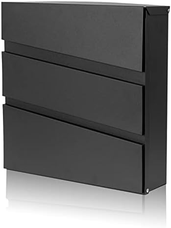 YOOBOX Mailbox Wall Mount, Steel Mail Boxes with Key Lock, Drop Box for Waterproof & Rust-Proof, Large Capacity, for House and Gates, 14.57 x 14.57 x 4.33 inch, Black MD002 Pro