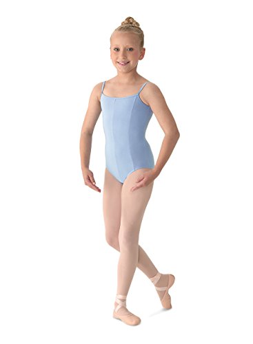 Mirella Girl's Princess Seam V-Front Camisole Leotard, Light Blue, 8-10