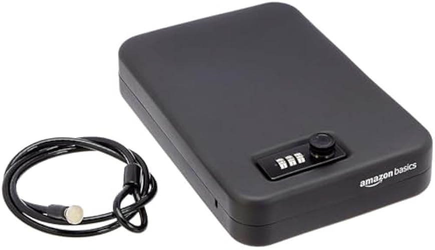 Amazon Basics Portable Security Case Lock Box Safe, Small Lock Box with Code, for College Dorm Room, Home, Combination Lock, XL, Black