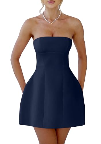 YMDUCH Womens Sexy Strapless Tube A-line Mini Dress Club Party Short Prom Dress