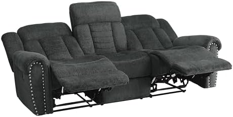 Homelegance Nutmeg Upholstered Double Reclining Sofa, Charcoal Gray