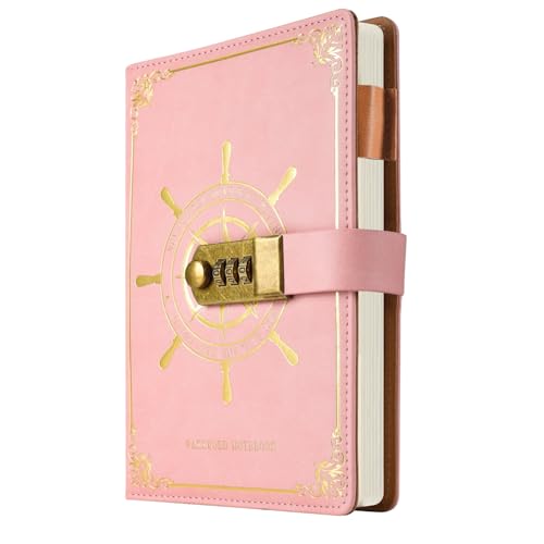 Journal en cuir PU avec cadenas A5 carnet rose à combinaison