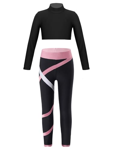 easyforever Kids Girls Long Sleeves Crop Tops And Athletic Leggings Gymnastics Workout Outfits Stylish Dance Clothes Set Pink 10 Years