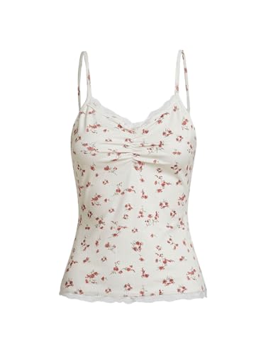 SOLY HUX Women's Y2k Floral Print Camisole Fairy Cute Lace Trim Cami Top Coquette Summer Vest Tops