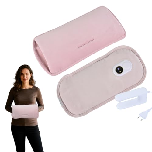 WRQIOO Elektrische Wärmflasche, Wärmflasche mit Bezug, Wiederaufladbar & Kabellos, 39CM Erweitert 2-teiliges Set mit Flanellbezug, Digitalanzeige,...