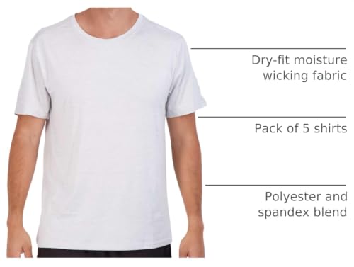 Image of Real Essentials 5 Pack: Men's Dry-Fit Short Sleeve Crew Neck T Shirts Fitness Running Gym Workout Cool Exercise Athletic Tee