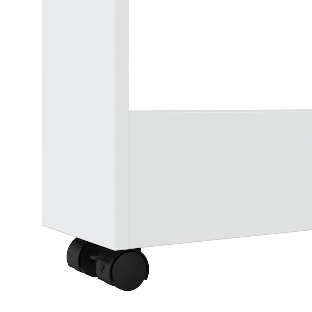 Carrito de almacenamiento estrecho de 3 pisos de madera blanca con 60 cm de ancho, versátil carrito de servicio con ruedas, ideal para cocina, baño y sala de estar, con ruedas estables y gran