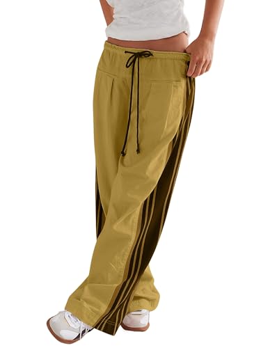 Womens Hudson Canyon Pants Side Striped Wide Leg Sweatpants Drawstring Waist High Rise Pant Baggy Casual Trousers with Pockets
