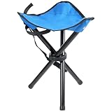 KKONHII Portable Folding Camping Stool, Collapsible Tripod Stool Chair for Adults, 3 Legged Blue Chair with Adjustable Handle for Outdoor Travel Camp Picnic Fishing Hunting Walking Hiking