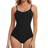 Joyshaper Shapewear Damen Body Shaper Bauchweg Shaping Bodysuit Shape Bodys Figurformender Miederbody mit Verstellbarer Schultergurt Schwarz,L
