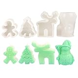 TOAUTO 4Pcs Christmas Themed Candle Silicone Mold, Elk, Snowman, Gingerbread Man Christmas Tree for Candle Making Aromatherapy Wax Epoxy Resin Casting Soap Christmas Party Decor
