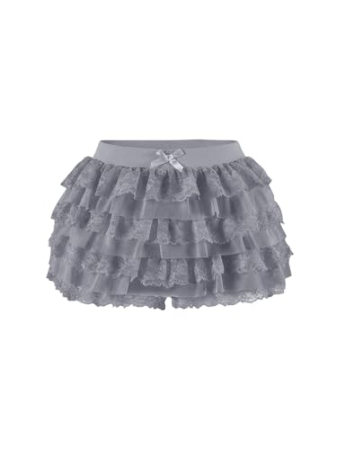 Image of Women Y2K Lace Multi-Layered Bloomers Lolita Ruffle Shorts Cute Mini Skirt | Tiered layers, elastic waist, pumpkin pants, for rave party /country concert /festival