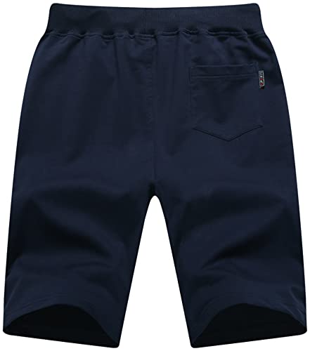 Qpngrp Mens Shorts Casual Drawstring Zipper Pockets Elastic Waist Navy 34 #TOP1