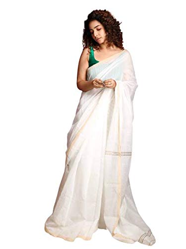 sareekatha Women's Pure Cotton Ethnic Saree with Blouse (White)-picture-52