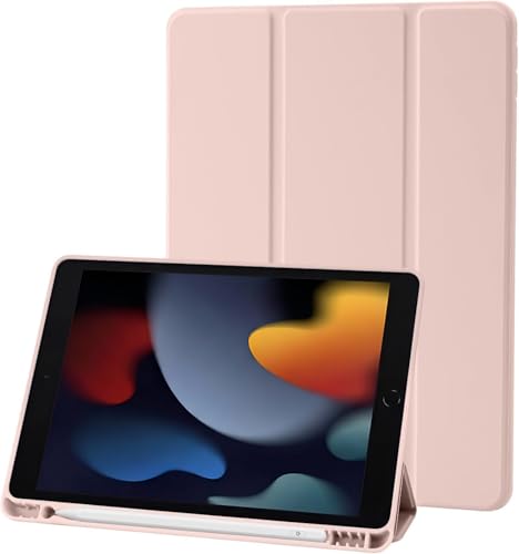 Palkitsee Case Compatible with iPad 9/8/7 Generation 10.2 Inch Model 2021/2020/2019 Auto Sleep/Wake Built-in Pen Holder Trifold Stand Pink