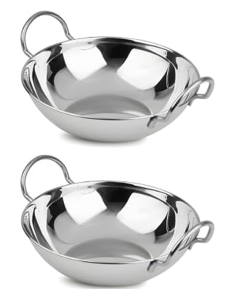 RSK Goods Stainless Steel Balti Dish– Traditional Indian Serving Bowl with Handles- Mirror Finish – Restaurant Style Curry (12, 20cm)