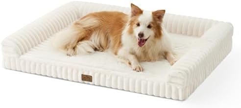 Cama Ortopédica para Perros de Pelo Sintético, Sofá Ergonómico para Perros Muy Grandes, 110x80x17 cm - Diseño Acordonado, Lavable, Antideslizante, Crema XL