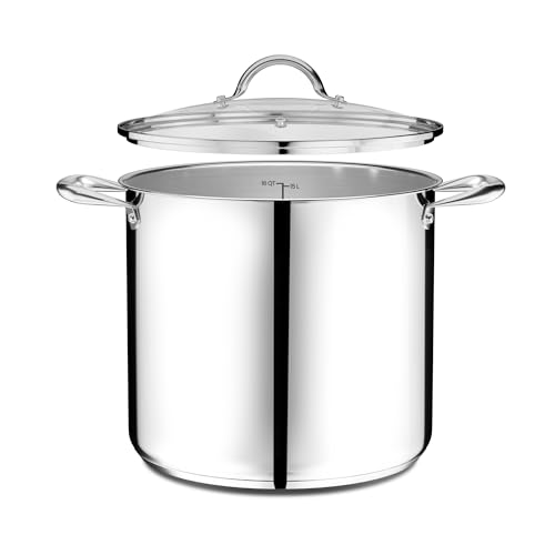 Stainless Steel Stockpot with Tempered Glass Lid 16 Quart, Durable 18/0 Stainless Steel,...