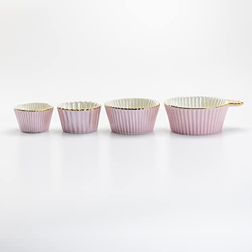 Set de 4 vasos medidores de porcelana rosa con borde dorado miniatura 4