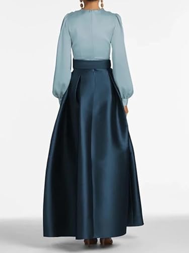 Elegant A-Line Satin Evening Dress V Neck Long Sleeve Floor Length Wedding Guest Dress with Pleats3