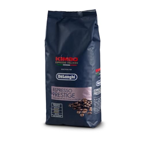 DeLonghi Kimbo Café en Grano Natural 1kg Espresso Prestige para Moler y para Cafetera Superautomática - Café de Tueste Medio Alto 65% Arábica y 35% Robusta - Intensidad 5/6, Aroma 4/6 y Sabor Suave