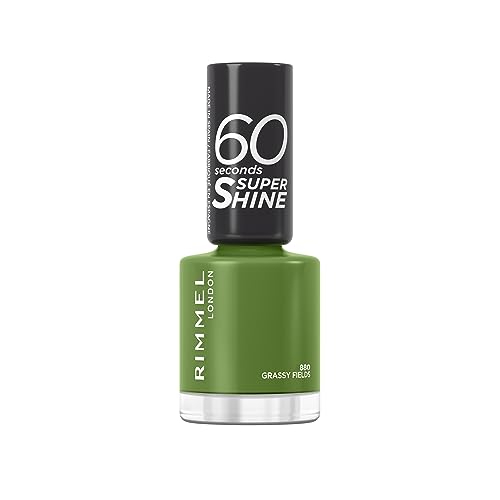 Rimmel 60 Seconds Super Shine Nail Polish, Grassy Fields, Quick-Dry Nail Polish, Ultra-Shiny Finish, Easy to Apply, Vibrant Colour, Long-Wearing, Clean and Improved Formula, Vegan, 8ml