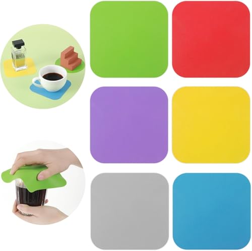 Quhoxdye 6 Pcs SiliconeJar Opener Grippers, Square and Round Rubber Bottle Opening Pad Multifunctional Non Skid Jar Opener Silicone Heat Resistant Mat Kitchen Coaster for Seniors Women Kids