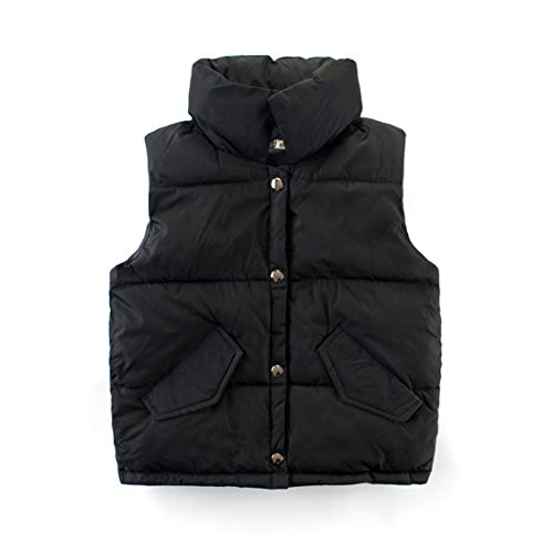 Bébé Doudoune Gilet sans Manche Duvet Garçon Weste Col Roulé Filles Hiver Veste Thermique Épais Blouson pour 4-12 Ans Adolescent (150cm / ~ 10-11 Ans, Noir) Cover