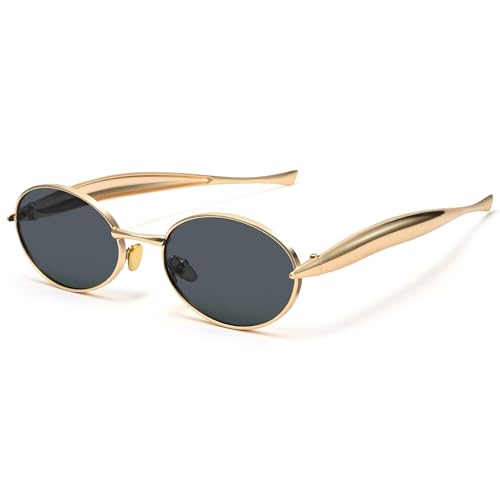 Pro Acme Small Retro Oval Sunglasses Women Men,Gold Metal Frame 90s Vintage Sun Glasses 2025 Trendy Designer Shades