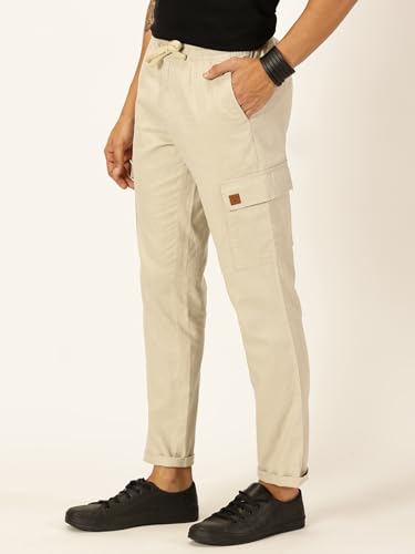 Image of Thomas Scott Men's | Solid | Light Weight | Breathable Fabric | 6 Pocket | Ankle Length | Mid Rise | Regular Fit | Linen | Elasticated with Drawstring | Chino Trouser | Pants