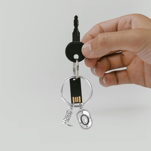 Western Cowboy Keychain, Creative Western Country Cowgirl Key Chain with Hat & Boot Charms Cowboy Accessories Car Keyring Gifts for Men Women (Silver) - Image 6