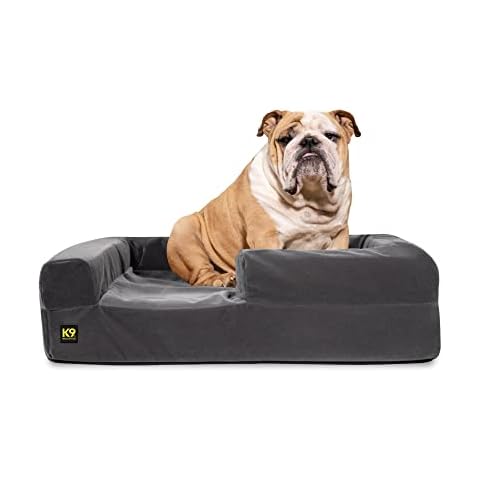 K9 Ballistics Tough Rip-Stop 3.5 Bolster Orthopedic Dog Bed (Size XL, Two-Tone Gray Velvet) with headrest. Made for X-Large Sized Dogs Cover