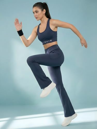 Image of BLINKIN Flared Gym Pants for Women's Workout - The Ultimate Yoga Pants | Workout Lowers | Gym Track Pants for Women with Side Pockets (4830)