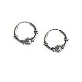 Bali Ball Bead Vintage s925 Steling Silver Endless Round Small Hoop Earrings for Women Men Fashion Huggie Hoops Hypoallergenic Pierced Jewelry Gifts 15mm