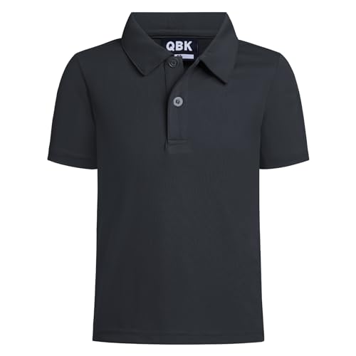 QBK Toddler to Youth Boys Performance Polo Kids Collared Golf Shirt School Uniform (Black S)