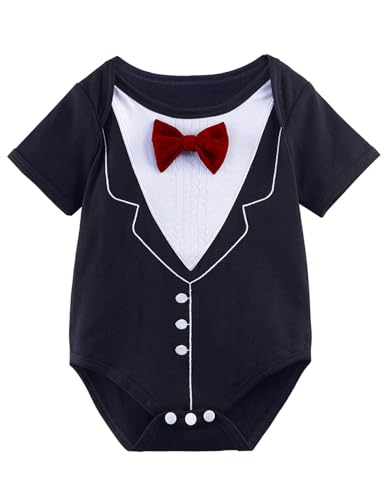 A&J DESIGN Baby Boys' Tuxedo Bodysuit With Bowtie Gentleman One-Piece 3-24 Months