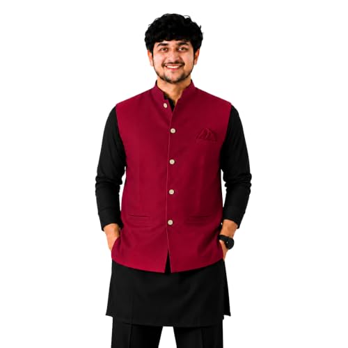 Cotton Blend Traditional Ethnic Nehru Jacket with Pocket Square