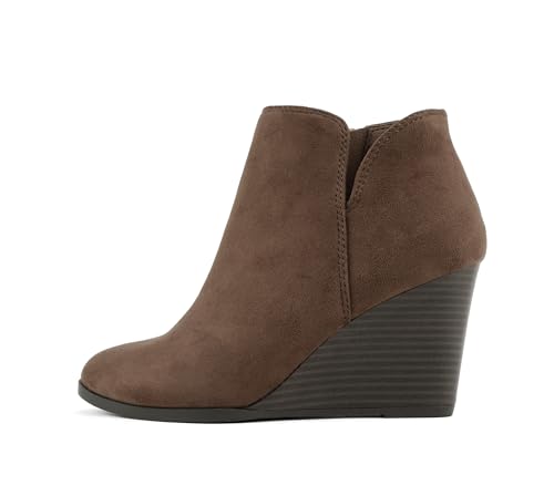 Image of Soda Ability - Mid Ankle Bootie w /Split Shaft and Zipper Stacked Wedge Heel