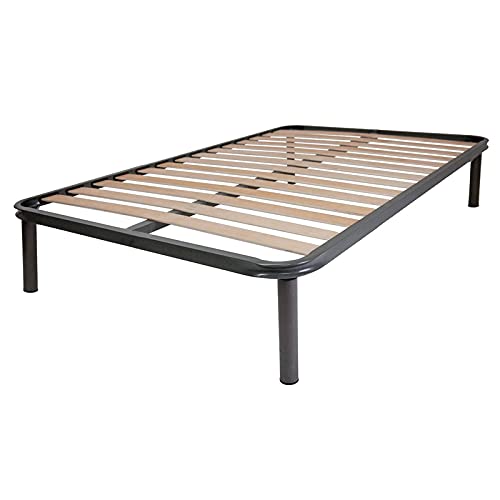 SomnusSana - Rete in Ferro con Piedi e Doghe in Legno cm 110x190 H35 una piazza mis. personalizzata