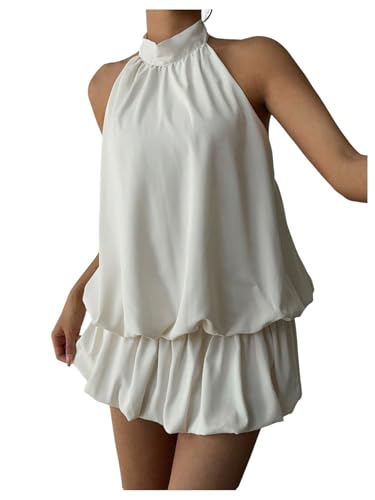 SweatyRocks Women's Y2k Backless Ruffle Bubble Going Out Self Tie Halter Mini Dress