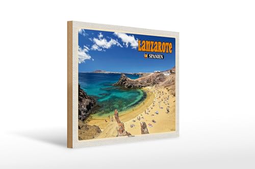 Femer Placa de madera de viaje 40 x 30 cm Lanzarote España Playa Blanca playa mar