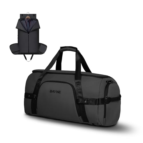 Bayne Convertible Large Size Garment Duffel Bag for Travel, Carry on Garment Duffel Bag for Men and Women - 2 in 1 Hanging Suitcase Suit Travel Bag (Matt black)