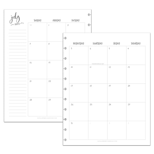BetterNote July 2026 - June 2027 Academic Monthly Calendar Refill for Discbound Notebook, School Dates, Fits Levenger Circa, Big Happy Planner, Arc, TUL, Disc Refill (11-Disc, 8.5'x11', Whimsy)