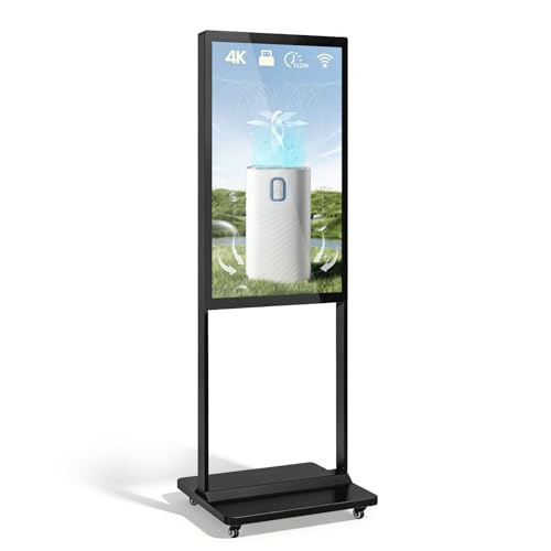 Image of 43 inch Digital Signage Display Kiosk Indoor Floor Standing Advertising Black | 4K Android 14 4 + 32 Storage, USB WiFi HDMI Bluetooth Input, Smart Split Screen, Free CMS, 700 Nits, Life over 50,000 hours