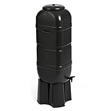 Kreher Regenwassertank 100L - Regentonne mit Hahn und Standfuß, Regenwasserbehälter in Schwarz in verschiedenen Größen (wählbar), Wasserfass, Regenfass
