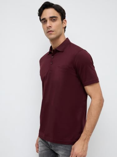 Image of Park Avenue Men Regular Fit Solid Pattern Pure Cotton Polo Neck Half Sleeve Casual T-Shirt