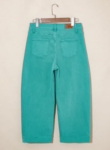 Image of Sidefeel Barrel Jeans for Women High Waisted Wide Leg Baggy Stretchy Trendy Raw Rolled Hem Capri Cropped Ankle Denim Pants