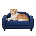 PWTJ Dog Couch Sofa/Wooden Frame Pet Sofa with Linen Fabric/Dog Sofa and Chair for Medium Dog Rest Using (Blue)
